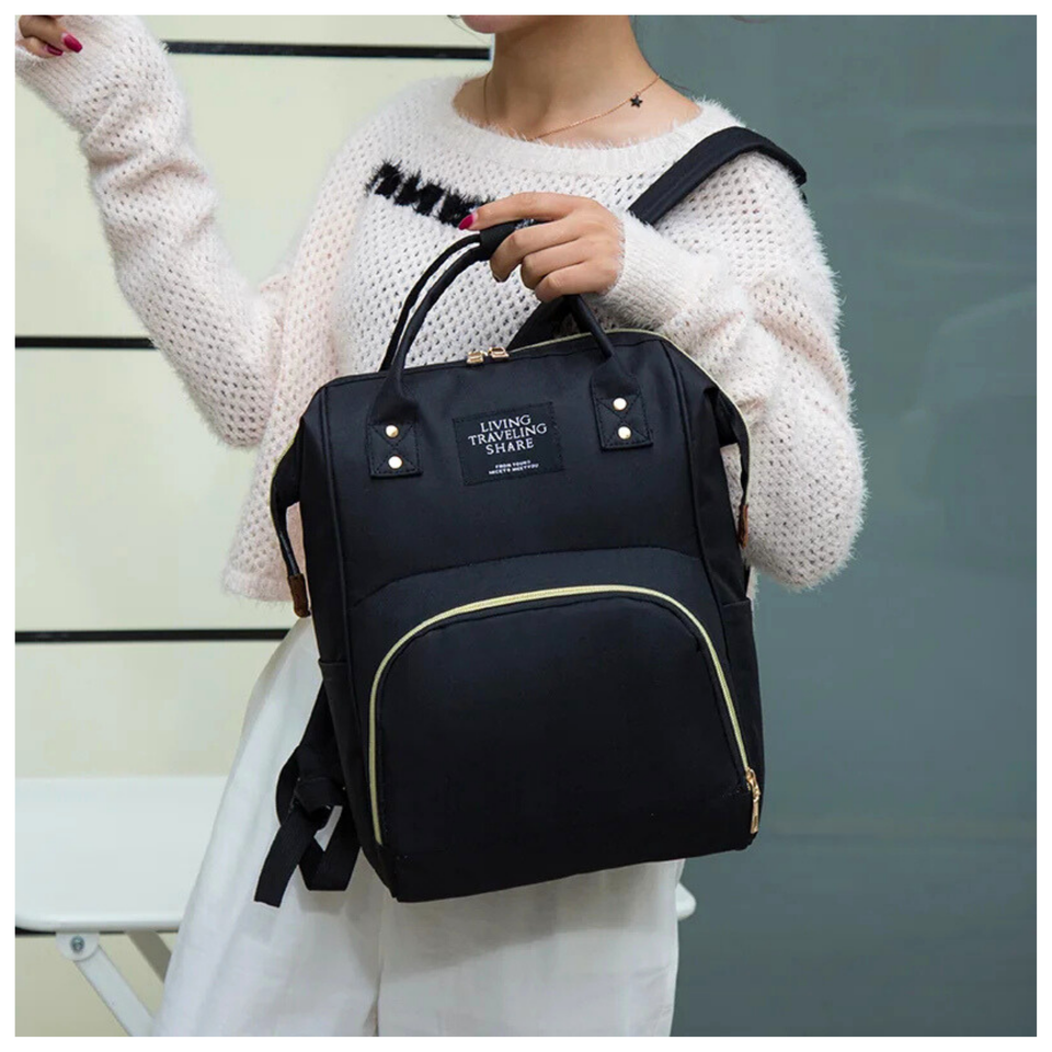 Mochila Maternal Bolso Pañalera Nylon Bebé Diseño Unicolor Térmica e Impermeable