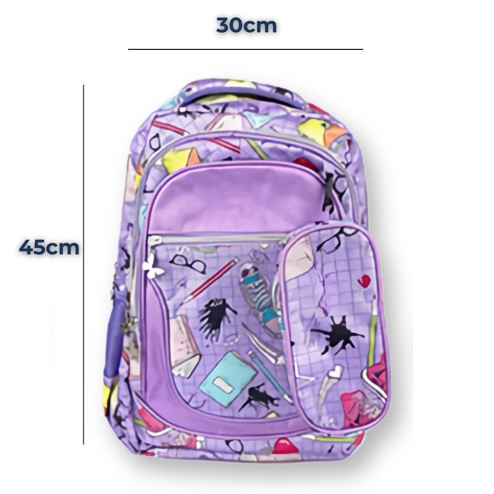 Mochila Con Lonchera Y Estuche 45CM Diseño Estampado Niña