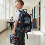 Mochila Escolar Kit Con Estuche y Lonchera 43cm Tela Oxford Dino Niño