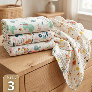 Pack 3 Mantas Muselina 70x 70 CM Bebé Niño Multiuso 100% Algodón Colores Surtidos