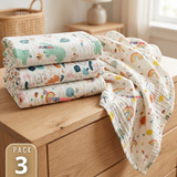 Pack 3 Mantas Muselina 70x 70 CM Bebé Niño Multiuso 100% Algodón Colores Surtidos