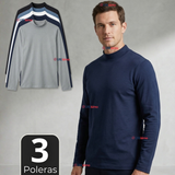 Pack 3 Camisetas Poleras Bambú Primera Capa Cuello Beatle Manga Larga Colores Surtidos Hombre