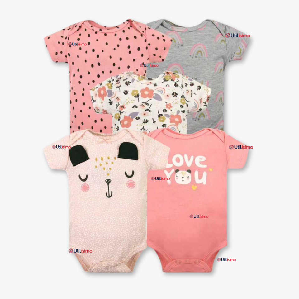 Pack 5 Bodys Niña Manga Corta Tedmimak 100% Algodón Princess love