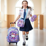 Mochila Hello Kitty Escolar Con Ruedas + Estuche + Lonchera Desmontable Poliéster Lila Niña