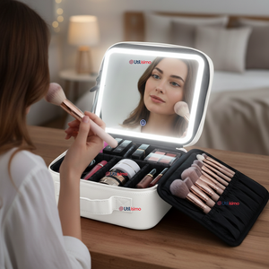 Estuche Maquillaje 2 en 1 Bolso Cosmetiquero Espejo Con Luz Led Organizador