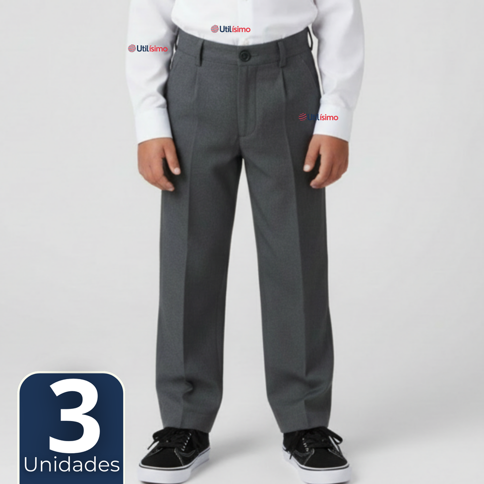Pack 3 Pantalón Escolar Colegio Clásico Niño Gris
