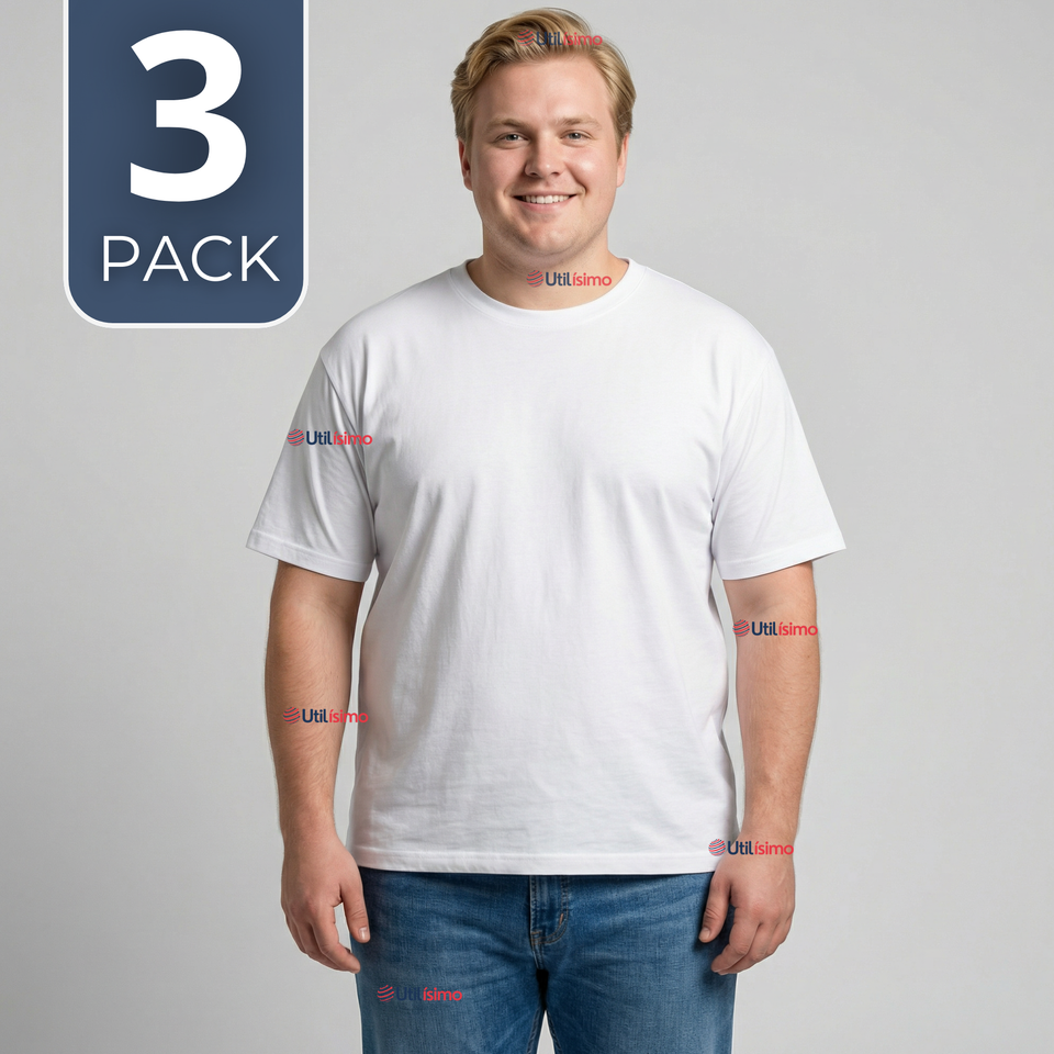Pack 3 Camisetas Poleras 100% Algodón Básica Lisa Elástica Hombre Blanco