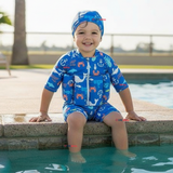 Traje de Baño Flotador Enterito Con Gorro Niño 2 Piezas 9 a 36 Meses Blue Sea