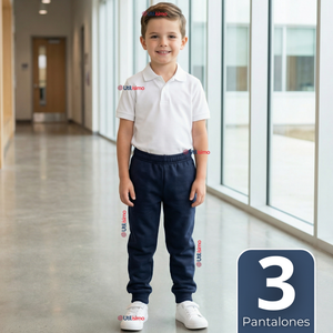 Pack 3 Buzos Pantalones Escolares Niño Unisex 100% Algodón Azul Bota Acanalada 3 a 16 años