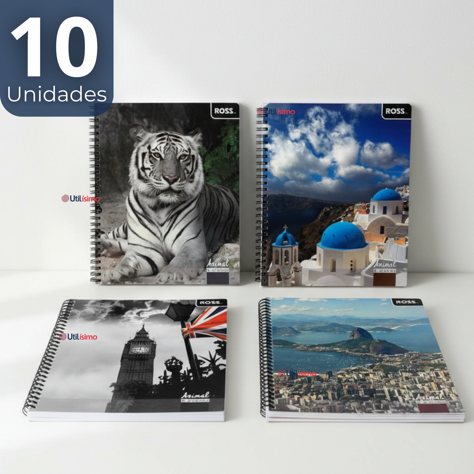 Pack 10 Cuadernos Universitario Animal & Places Ross 7mm 100 hojas Diseños Surtidos