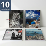 Pack 10 Cuadernos Universitario Animal & Places Ross 7mm 100 hojas Diseños Surtidos
