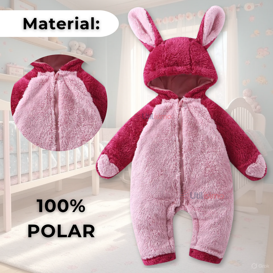 Enterito Osito Polar Con Capucha Rosado Para Bebé