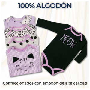 Pack 5 Bodys Bebé Niña Manga Larga Tedmimak 100% Algodón