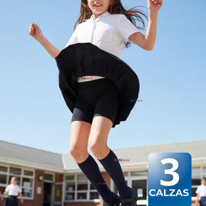 Pack 3 Calzas Cortas Escolar Pata Deportivas Niña Juvenil Color Negro