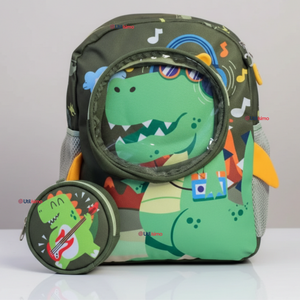 Mochila Escolar Con Estuche 33cm Poliéster Impermeable Dinosaurio Niño