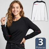 Pack 3 Camisetas Poleras Bambú Primera Capa Manga Larga Blanco Negro Mujer