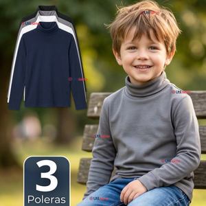 Pack 3 Camisetas Poleras Bambú Primera Capa Cuello Beatle Manga Larga Colores Surtidos Niño