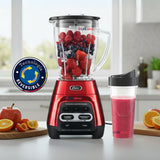 Licuadora Oster® roja con programas automáticos, tecnología reversible y vaso Blend-N-Go BLSTPYG1310RBG
