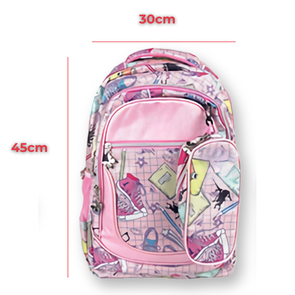 Mochila Con Lonchera Y Estuche 45CM Diseño Estampado Niña