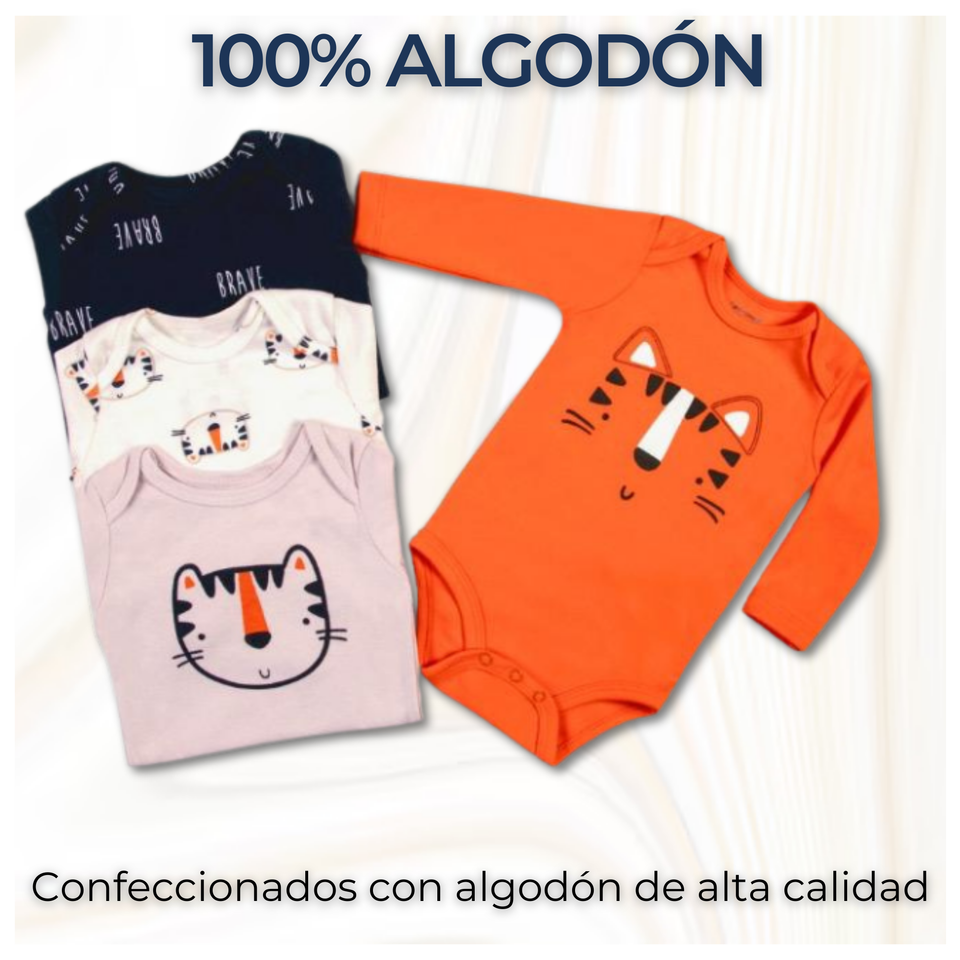 Pack 4 Bodys Bebé Niño Manga Larga Tedmimak 100% Algodón