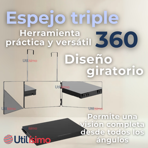 Espejo De 3 Vías De Corte De Pelo Triple De 360° Con Ganchos