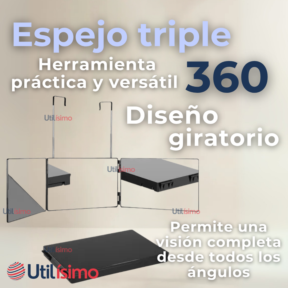 Espejo De 3 Vías De Corte De Pelo Triple De 360° Con Ganchos