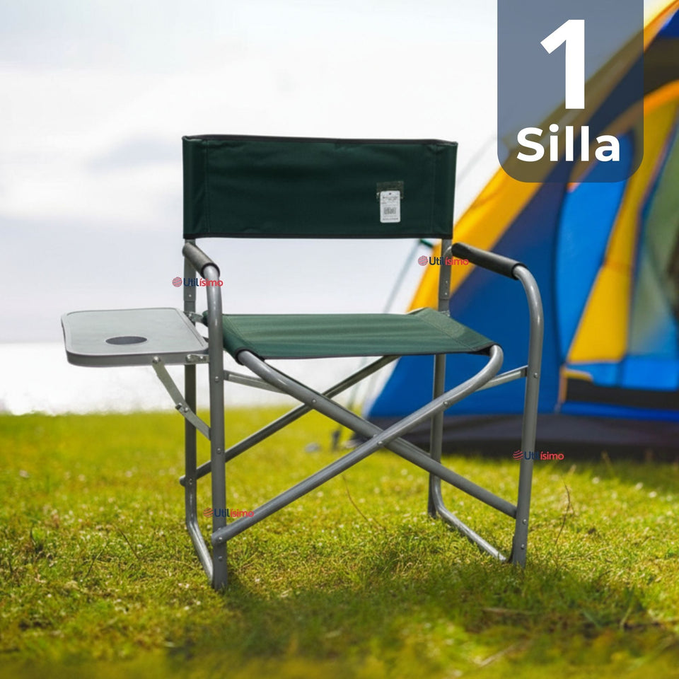 Silla Plegable De Playa Camping con Mesa Lateral Diseño Unicolor