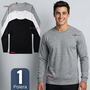 Camiseta Polera Algodón Primera Capa Manga Larga Hombre Cuello Redondo