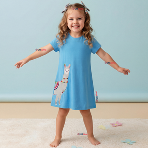 Vestido Manga Corta Azul Verano Algodón Niña