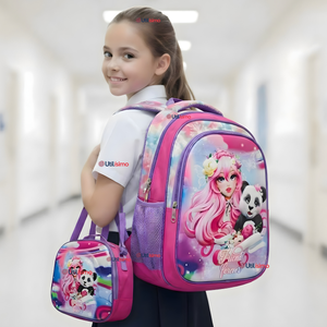 Mochila Bolso Escolar Diseño 3D + Estuche + Lonchera 40Cm Niña Tela Oxford Friends Forever