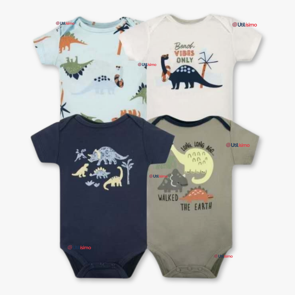 Pack 4 Bodys Niño Manga Corta Tedmimak 100% Algodón Dino Aventura