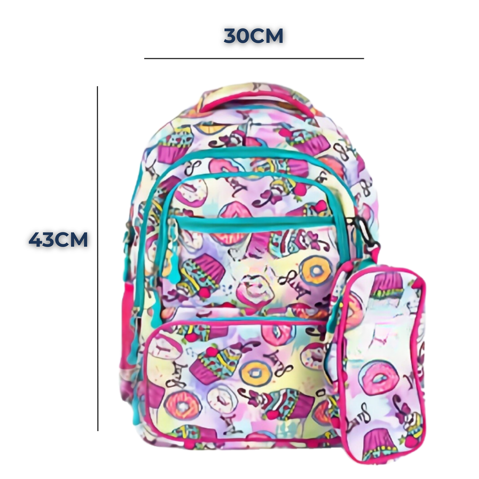 Mochila Con Lonchera Y Estuche 45CM Diseños Variados Niña