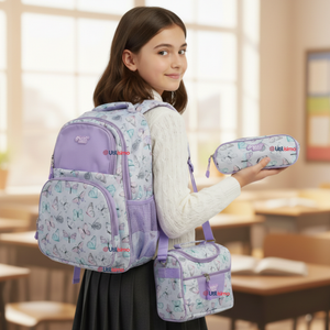 Mochila Escolar Kit Con Estuche y Lonchera 43cm Tela Oxford Niña