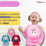 Pack 3 Delantal Infantil Niña Manga Larga Con Bolsillo Colores Surtidos