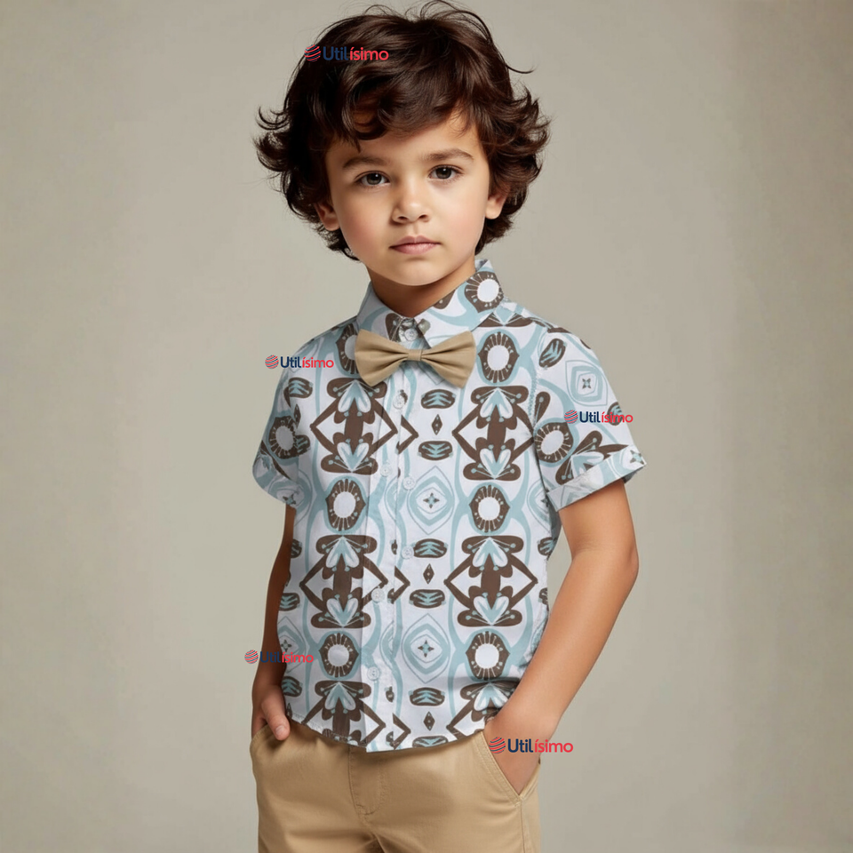 Conjunto de Vestir Camisa Con Lazo Y Pantalón Corto Algodón Niño