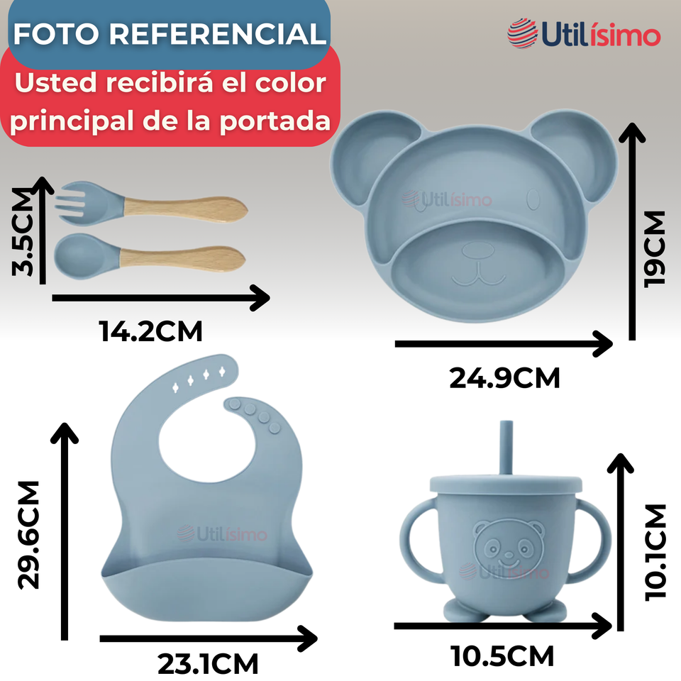 Set De Alimentación Bebé Silicona 6 Piezas Libre BPA Colores Surtidos