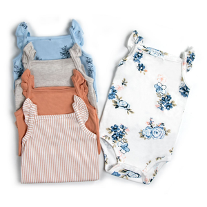 Pack 5 Bodys Niña Manga Corta Tedmimak 100% Algodón Blanco Flores