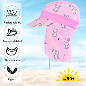 Gorro para el Sol con Solapas Protección UV Niñas de 1 a 10 Años Rosa Conejito