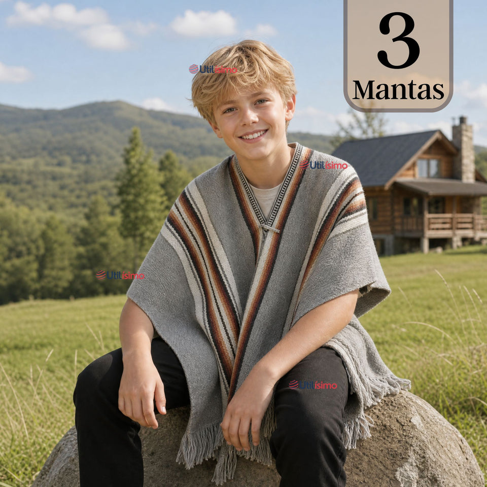 Pack 3 Poncho Manta Mapuche Juvenil Fiestas Patrias