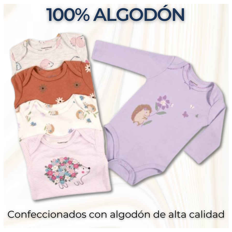Pack 5 Bodys Bebé Niña Manga Larga Tedmimak 100% Algodón