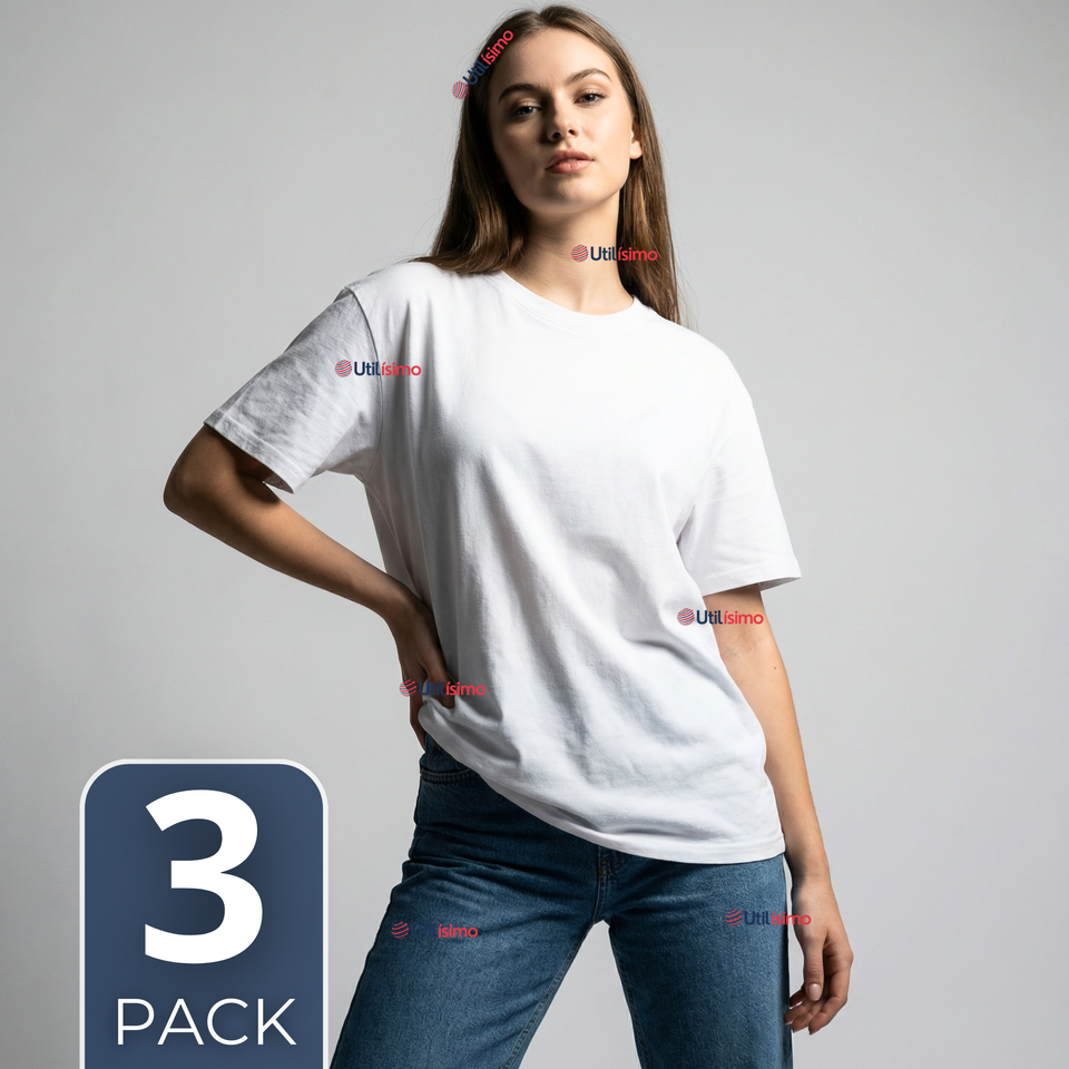 Pack 3 Camisetas Poleras 100% Algodón Básica Lisa Elástica Mujer Blanco