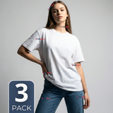 Pack 3 Camisetas Poleras 100% Algodón Básica Lisa Elástica Mujer Blanco