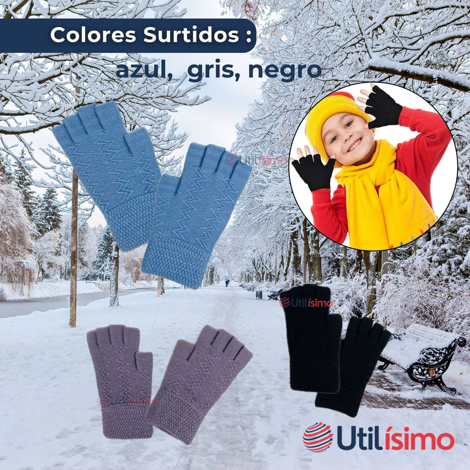 Guantes 16CM Lana Acrílica Dedos Medio Liso Niño Colores Surtidos