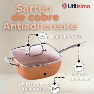 Sartén Antiadherente De Cobre Multiuso 3 en 1 Aceite Profundo Cesta Para Freír Vaporera