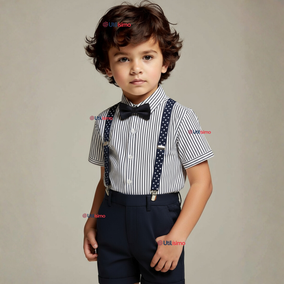Conjunto de Vestir con Tirantes Camisa Pantalón Corto Algodón Niño