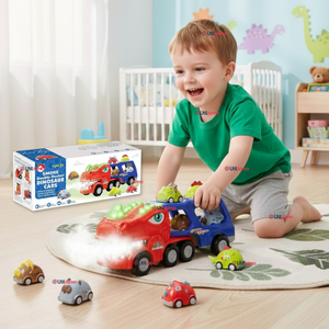Camión De Dinosaurio 8 Mini Coches 2 Niveles Música Luces Juguete Niño