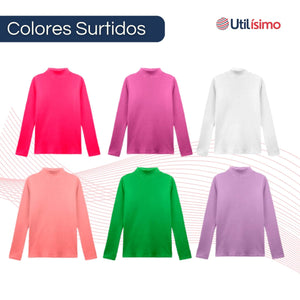 Pack 1 Camiseta Beatle 100% Polar Polera Cuello Alto Niña Colores Surtidos
