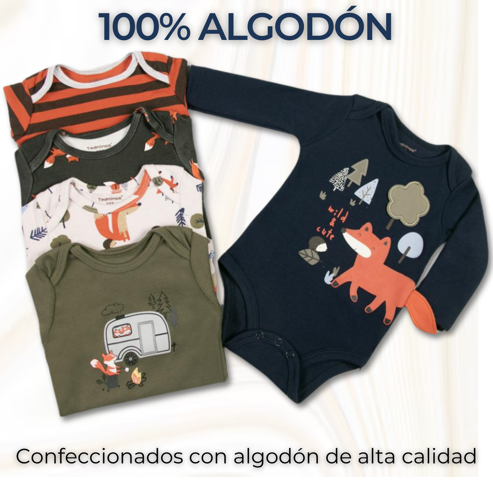Pack 5 Bodys Bebé Niño Manga Larga Tedmimak 100% Algodón
