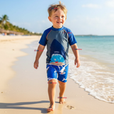 Traje de Baño Pantalón Corto Manga Corta 2 Piezas Corte Split Niño 2 a 4 años Blue Shark