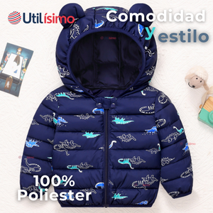 Parka Térmica Con Capucha Y Orejitas Estampado Dinosaurio Niño